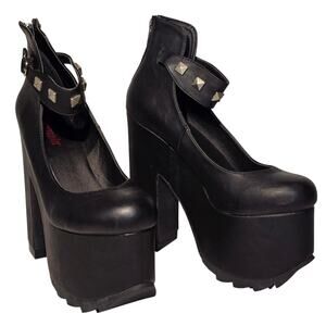 Demonia Black Platform Mary Jane Heels Studded Strap Size 10